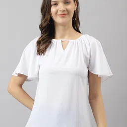 KERI PERRY Keyhole Neck Flutter Sleeves A-Line Top-image-91