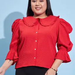 Athena Ample Plus Size Peter Pan Collar Bell Sleeve Shirt Style Top-image-63