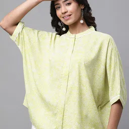 AURELIA Floral Printed Band Collar Batwing Sleeves Top-image-83
