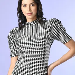 BAESD Checked High Neck Puff Sleeve Top-picture-16