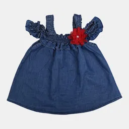 V-Mart Girls Shoulder Straps Smocked Denim Top-image-21