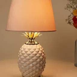 Home Centre Cream Colored Textured Metal with Ceramic Electric Table Lamp-16