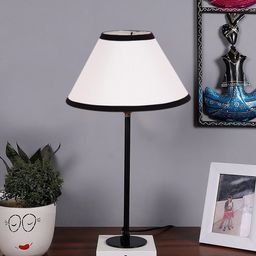 Devansh White & Black Wooden Table Lamp With Cotton Shade-19