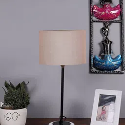 Devansh Grey & Black Wooden Table Lamp With Cotton Shade-14