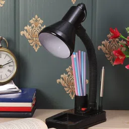 MFD HOME FURNISHING Black & White Solid Traditional Study Table Lamp-6