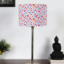 Devansh White & Red Printed Cotton Shade Table Lamp-45