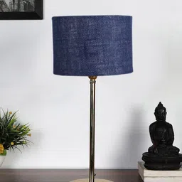 Devansh Blue & Gold-Toned Textured Metal Table Lamp With Jute Shade-38