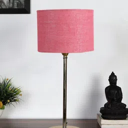Devansh Pink & Gold-Toned Textured Metal Table Lamp With Jute Shade-6