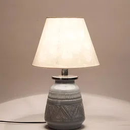 Fabindia Blue Printed Ceramic Contemporary Frustum Shaped Table Lamp-18