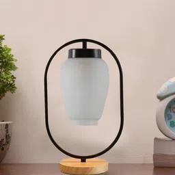 Devansh White Glass Wooden & Iron Table Lamp-54