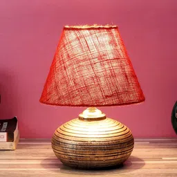 foziq Red Textured Frustum shaped Table Lamp-26