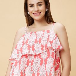 Globus Floral Printed Shoulder Straps Layered A-Line Top-33