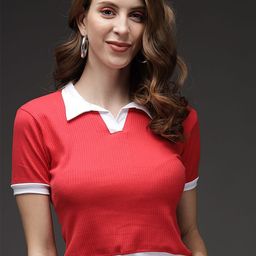 TANDUL Solid Shirt Collar Crop Top-image-18
