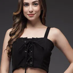 TANDUL Solid Shoulder Straps Crop Top-image-79