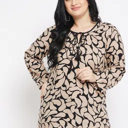 VINAAN Plus Size Abstract Printed Drop Shoulder Sleeves Tie-Up Neck Top-20