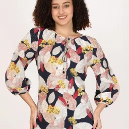 FUTURO Print Tie-Up Neck Puff Sleeve Top-picture-5