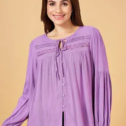 Honey by Pantaloons Tie-Up Neck Puff Sleeves Lace Inserts Top-28
