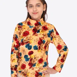 CUTECUMBER Girls Yellow & Red Floral Print Velvet Top-image-40