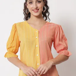 Shopping Queen Yellow & Pink Colourblocked Top-image-75