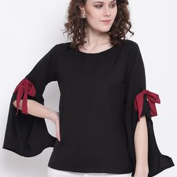 Mayra Black Slit Sleeves Top-image-13