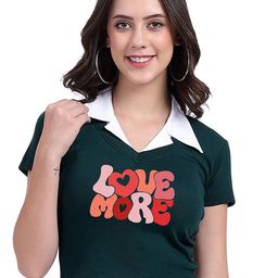 TABADTOD Typography Printed Crop Top With Collar-3