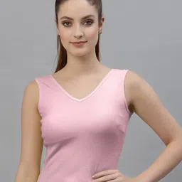 Friskers Pink Crop V - Neck Sleeveless CasualTop-54