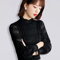 JC Collection Black Floral Lace Top-image-24