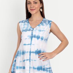 Indiankala4u Tie and Dye Embroidered V-Neck Pure Cotton Top-image-21