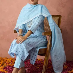 HRITIKA Woven Design Straight Kurta With Trousers And Dupatta-picture-45