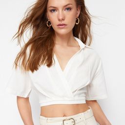 Trendyol Flared Sleeve Cotton Wrap Crop Top-image-95