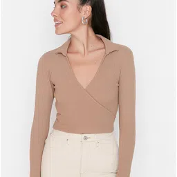 Trendyol Women Camel Brown Wrap Crop Top-picture-24