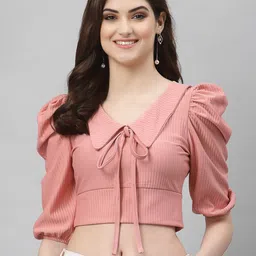 Selvia Women Pink Scuba Crop Top With Tie-Ups-41
