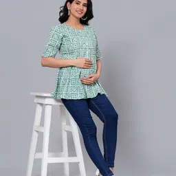 BAESD Geometric Print Round Neck Maternity A-Line Top-image-1