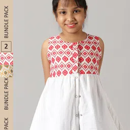 KiddoPanti Girls Reversible Geometric Printed Pure Cotton A-Line Top-picture-16