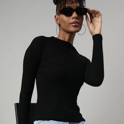 SHOWOFF Women Self Design Monochrome Fitted Top-picture-27