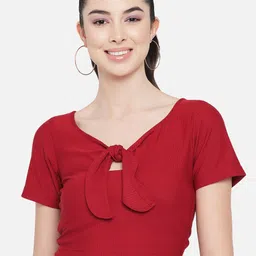 Orchid Blues Women Red Tie-Up Neck Crop Top-image-40