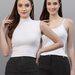 Friskers White Pack of 2 Sleeveless Turtle Neck Crop Top-image-30