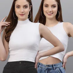 Friskers Pack Of 2 White Solid Fitted Tops-image-8