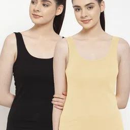 Friskers Set of 2 Black & Beige Solid Tank Tops-picture-32