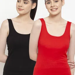 Friskers Pack Of 2 Black & Red Cotton Tank Top-image-20