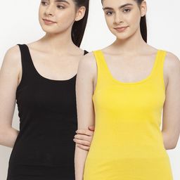 Friskers Set of 2 Black & Yellow Solid Scoop Neck Tank Top-image-39