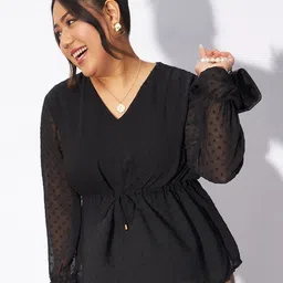 SASSAFRAS Curve Plus Size Self Design V-Neck Peplum Top-picture-2