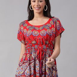Oxolloxo Ethnic Motifs Printed Extended Sleeve Cinched Waist Top-image-24