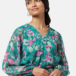 People Green Floral Print Wrap Top-image-18