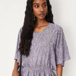 max Abstract Printed Kimono Sleeves Cinched Waist Top-4