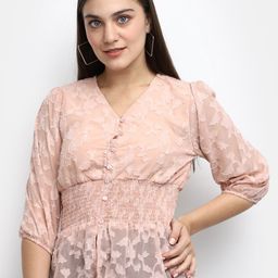 V-Mart Floral Lace Puff Sleeve Cotton Cinched Waist Top-image-33