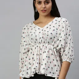 SHOWOFF White Print Crepe Cinched Waist Top-picture-24