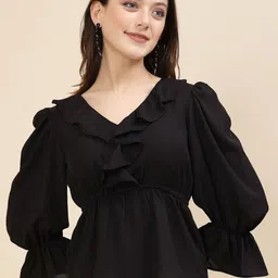 RAASSIO Bell Sleeve Crepe Cinched Waist Top-image-40