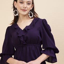 RAASSIO Bell Sleeve Crepe Cinched Waist Top-image-38