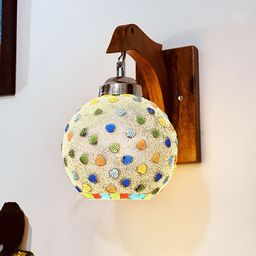 Cruv Brown & White Printed Spherical Shaped Wooden Wall Lamp-28